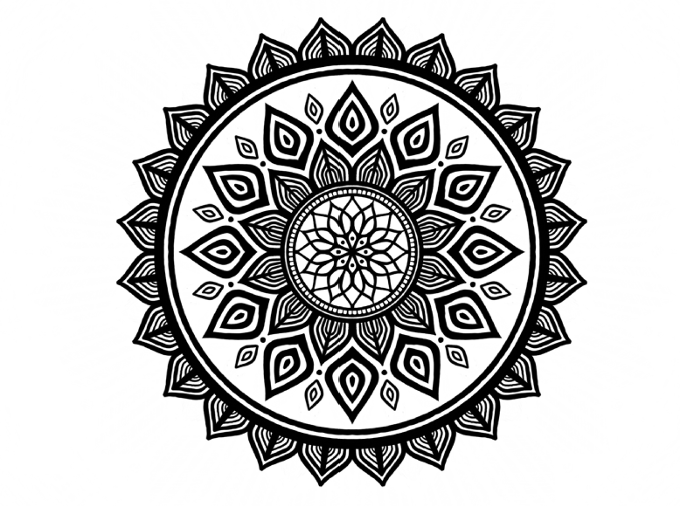 sample image of a black mandala colouring-in print on a4 white paper